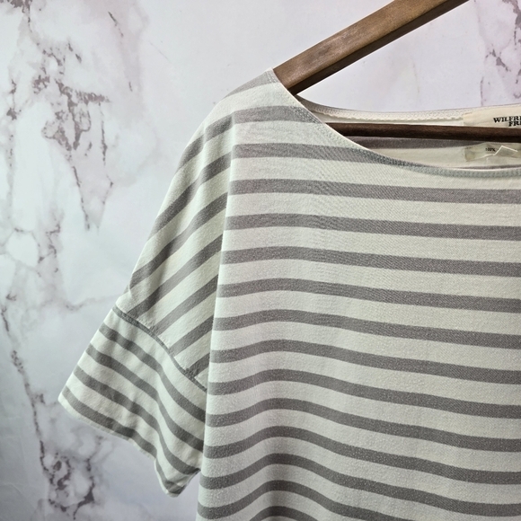 Wilfred Free Dress Womens Medium White Gray Striped Mini T Shirt Dolman Aritzia - Picture 2 of 8